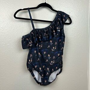 Wednesday Addams Off the Shoulder Girls Bathing Suit with Ruffle Size 8T